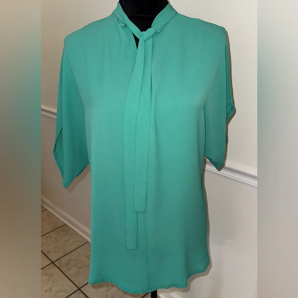 Mint Green Tie-Neck Blouse – Flowy & Chic - Picture 2 of 7
